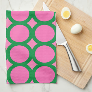 Modern Mid Century Green & Pink Geometric Shape Kitchen Towel