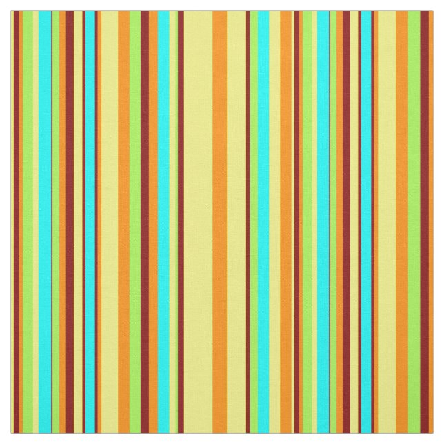 Modern Mid-Century Lime Turquoise Orange Stripes Fabric (Swatch)