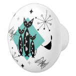 Modern Mid Century Retro Cats Cute Pattern Ceramic Knob