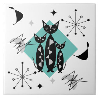 Modern Mid Century Retro Cats Cute Pattern Ceramic Tile
