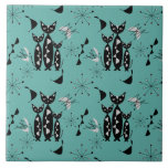 Modern Mid Century Retro Cats Cute Pattern Ceramic Tile<br><div class="desc">A super cute pattern of black cats,  atomic starbursts and abstract shapes inspired by retro mid century designs in on lovely tones of teal,  blue,  black and grey.</div>