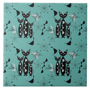 Modern Mid Century Retro Cats Cute Pattern Ceramic Tile