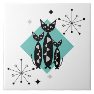 Modern Mid Century Retro Cats Cute Pattern Ceramic Tile