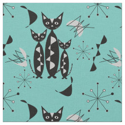 Modern Mid Century Retro Cats Cute Pattern Fabric