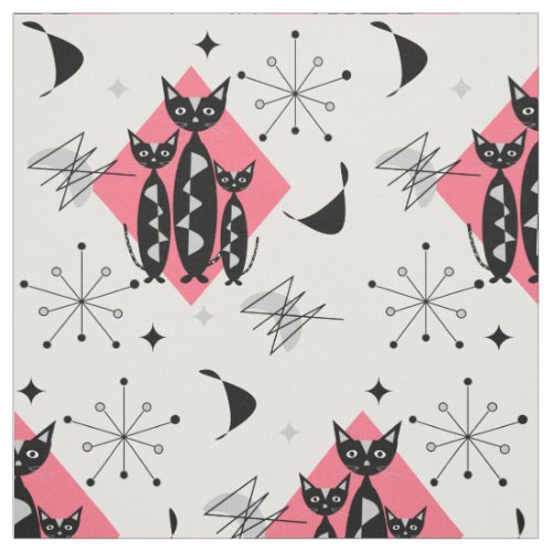Modern Mid Century Retro Cats Cute Pattern Fabric