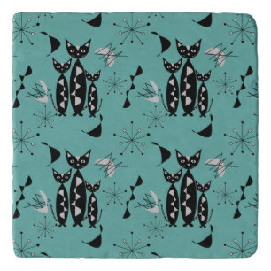 Modern Mid Century Retro Cats Cute Pattern Trivet