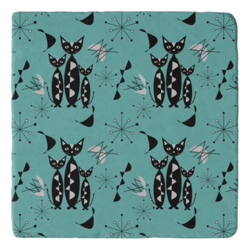 Modern Mid Century Retro Cats Cute Pattern Trivet