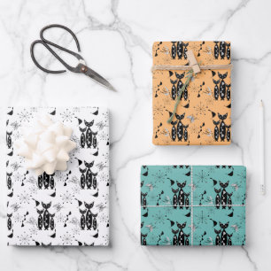 Modern Mid Century Retro Cats Cute Pattern Wrapping Paper Sheets