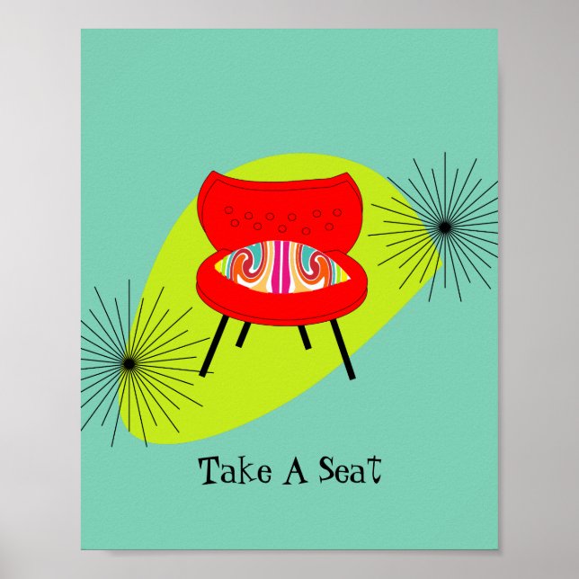 Modern Mid Century Retro Style Chair Illustration Poster (Front)