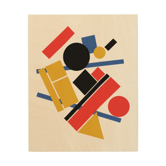 Modern Mid Century Russian Geometric Abstracts Wood Wall Art (Front)