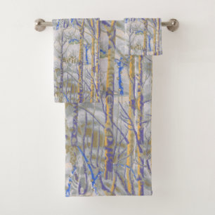 Modern Mid-Century Style Birch Forest Pattern Bath Towel Set
