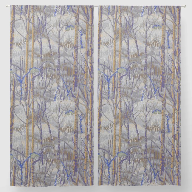 Modern Mid-Century Style Birch Forest Pattern Blackout Curtains (Pair)