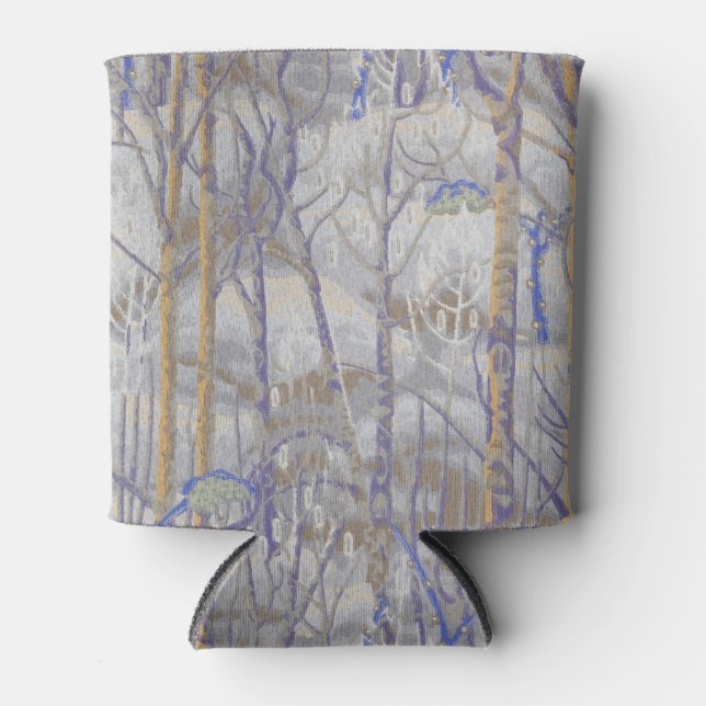 Modern Mid-Century Style Birch Forest Pattern Can Cooler (Front)
