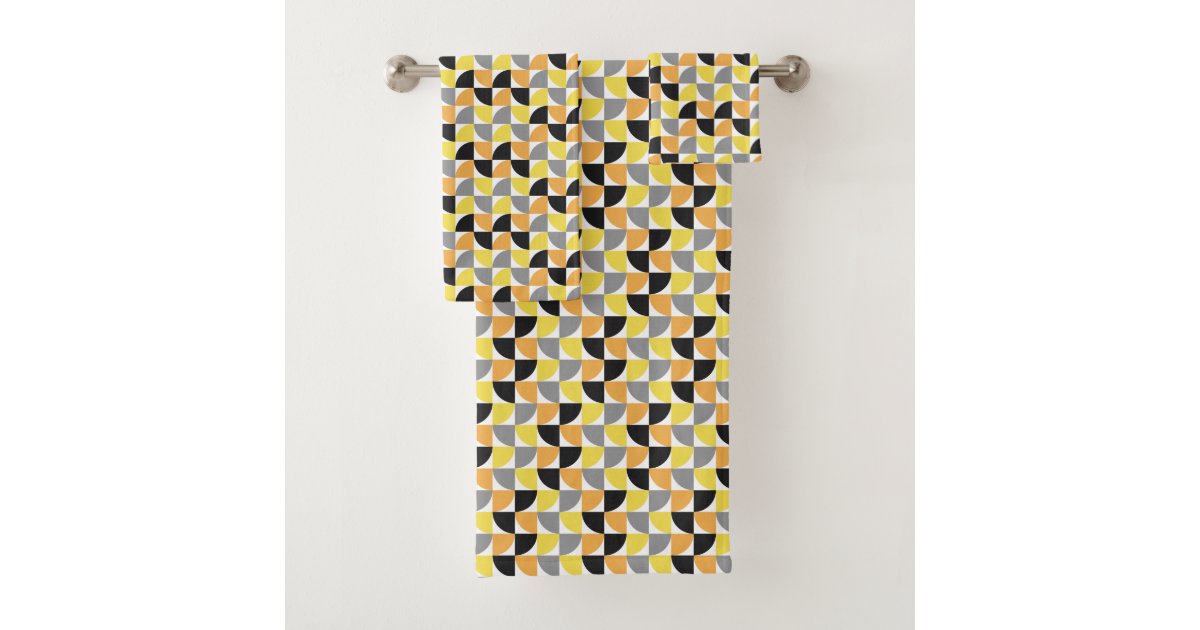 Black & Yellow Geometric Funky Modern Pattern Bath Towel Set, Zazzle