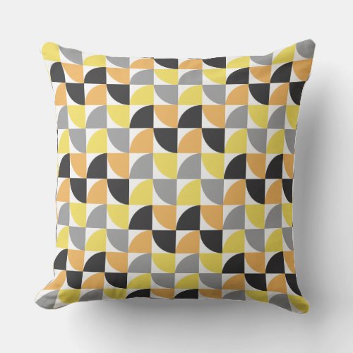 Modern Mid Century Yellow Gray Geometric Pattern Outdoor Pillow