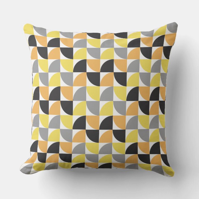 Modern Mid Century Yellow Gray Geometric Pattern Outdoor Pillow (Front)