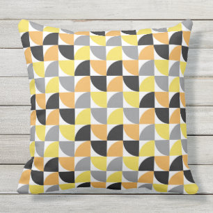 Modern Mid Century Yellow Gray Geometric Pattern Outdoor Pillow