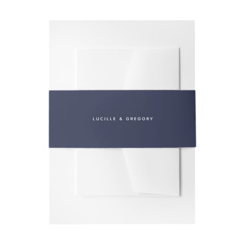 Modern Midnight Blue Editorial All Caps Wedding Invitation Belly Band