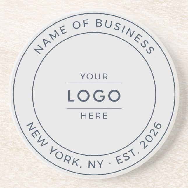 Modern Midnight Blue Grey Business Logo Est Year Coaster (Front)