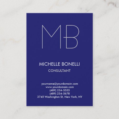 Modern midnight blue monogram business card