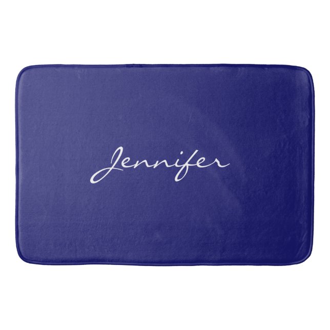 Modern Midnight Blue Plain Unique Bath Mat (Front)