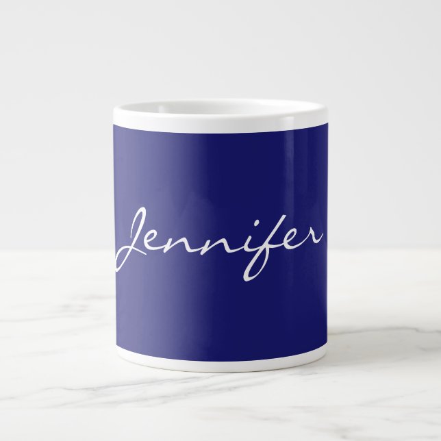 Modern Midnight Blue Plain Unique Giant Coffee Mug (Front)
