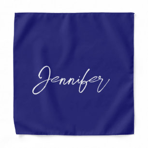 Modern Midnight Blue Plain Unique Handwriting Name Bandana