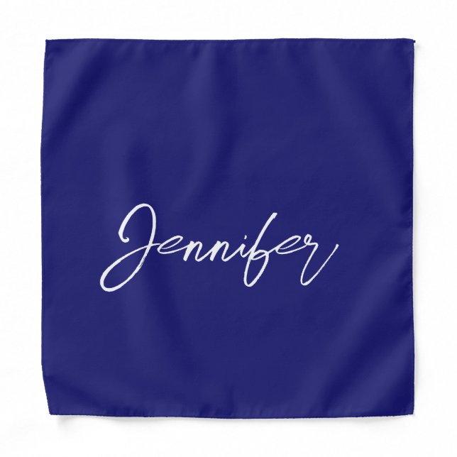 Modern Midnight Blue Plain Unique Handwriting Name Bandana (Front)