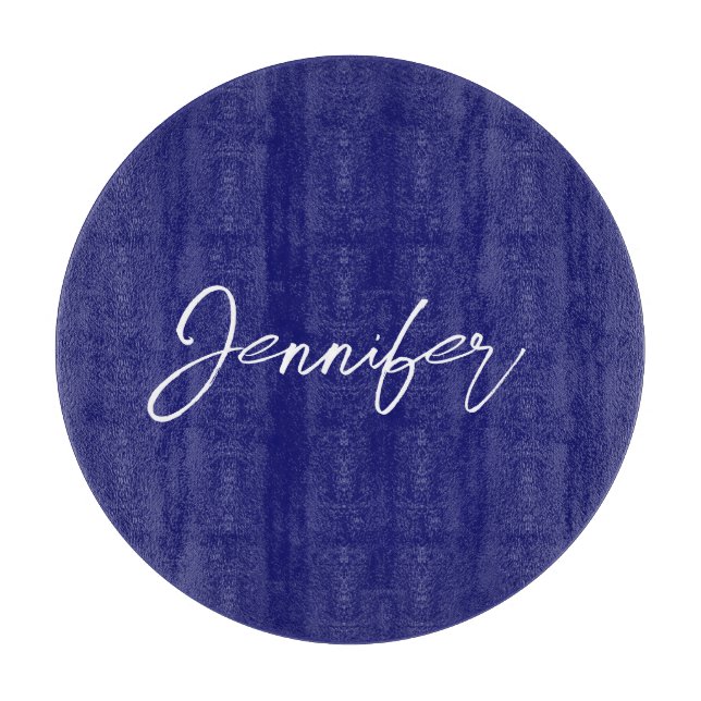 Modern Midnight Blue Plain Unique Handwriting Name Cutting Board (Front)