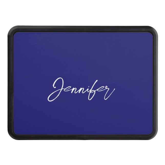 Modern Midnight Blue Plain Unique Handwriting Name Hitch Cover (Front)