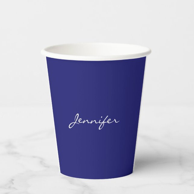 Modern Midnight Blue Plain Unique Paper Cups (Front)