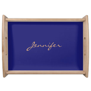 Modern Midnight Blue Plain Unique Serving Tray