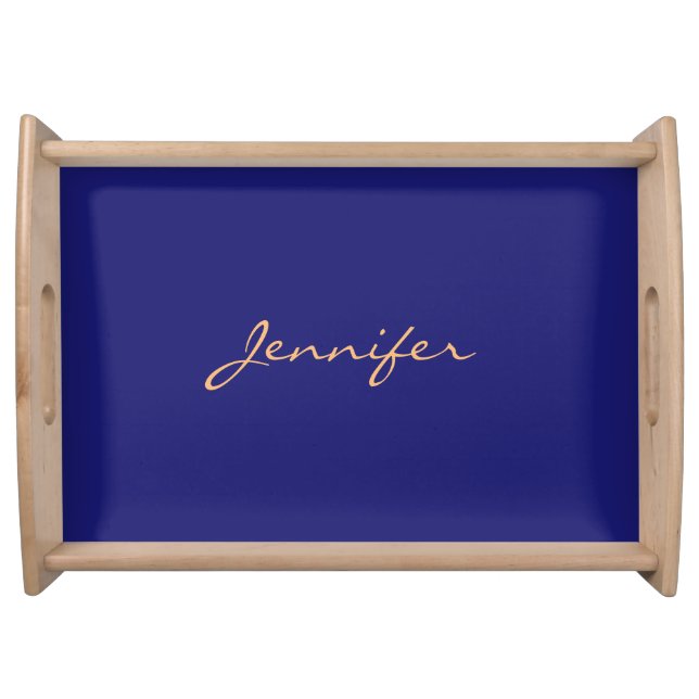 Modern Midnight Blue Plain Unique Serving Tray (Front)