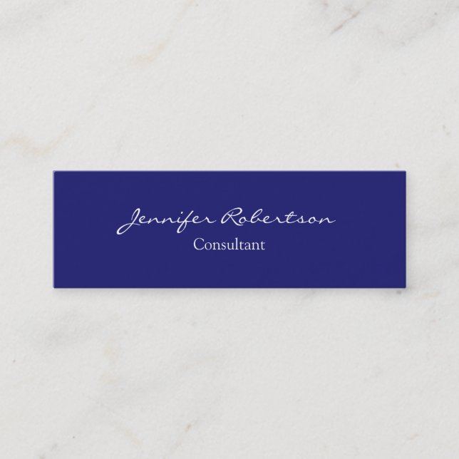 Modern Midnight Blue Plain Unique Slim Mini Business Card (Front)