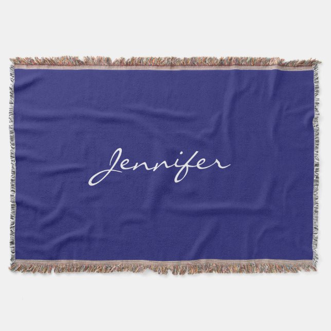 Modern Midnight Blue Plain Unique Throw Blanket (Front)