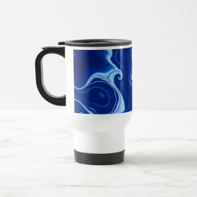 Modern Midnight Indigo Blue Ink Wash Custom Travel Mug (Left)
