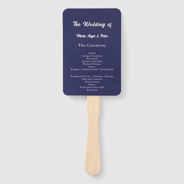 Modern Midnight Navy Order of Service Program  Hand Fan (Front)