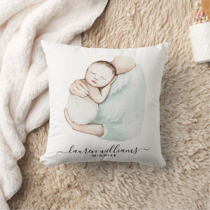 Modern Midwife Doula Cute Birth Coach Newborn Throw Pillow