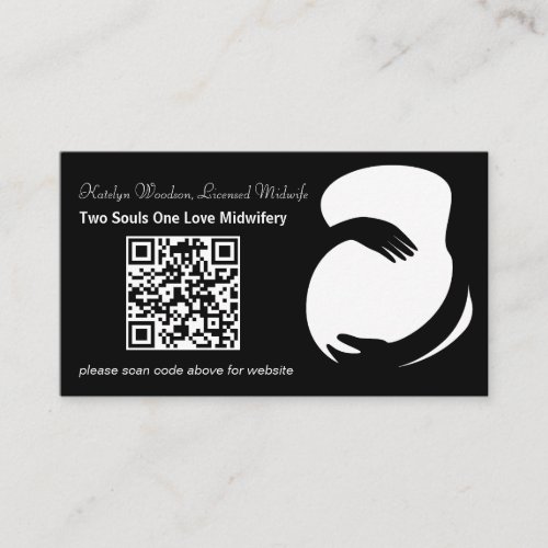 Modern Midwife Doula Maternity Black QR Code Business Card