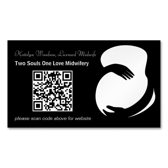 Modern Midwife Doula Maternity Black QR Code Business Card Magnet (Front)