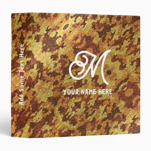 Modern Military Camouflage Glitter Monogram Title 3 Ring Binder