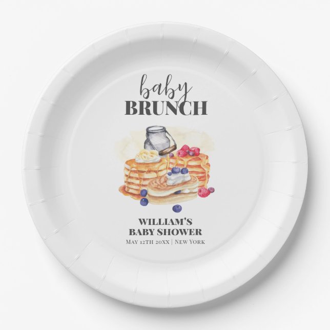 Modern Milk Berry Pancake Brunch Baby Shower Paper Plates (Front)