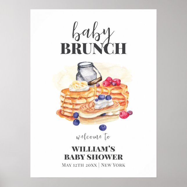 Modern Milk Pancake Brunch Baby Shower Welcome Poster (Front)