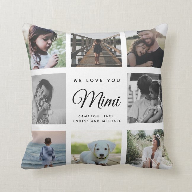 Modern Mimi Chic Mother&#39;s Day Family Photo Collage Throw Pillow
