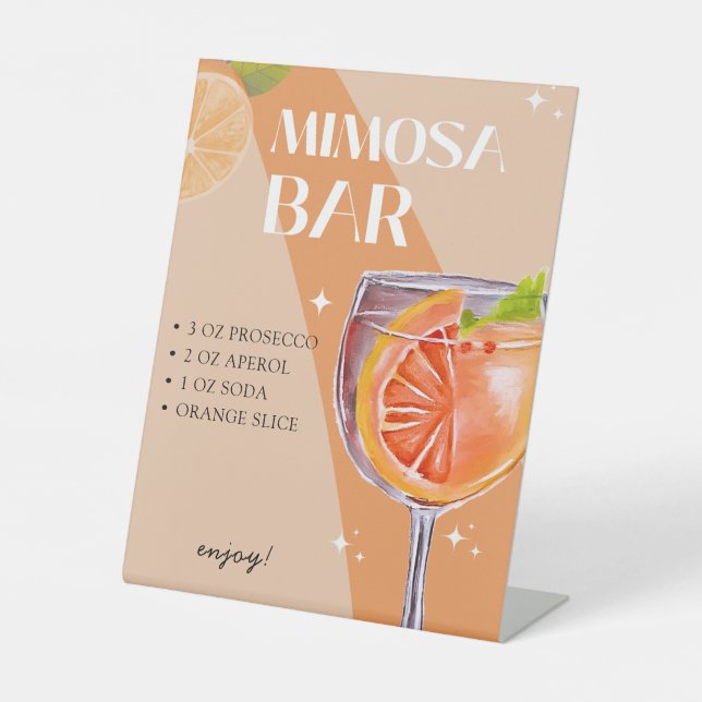 Modern Mimosa Bar Aperol Spritz Bridal Shower  Pedestal Sign (Front)