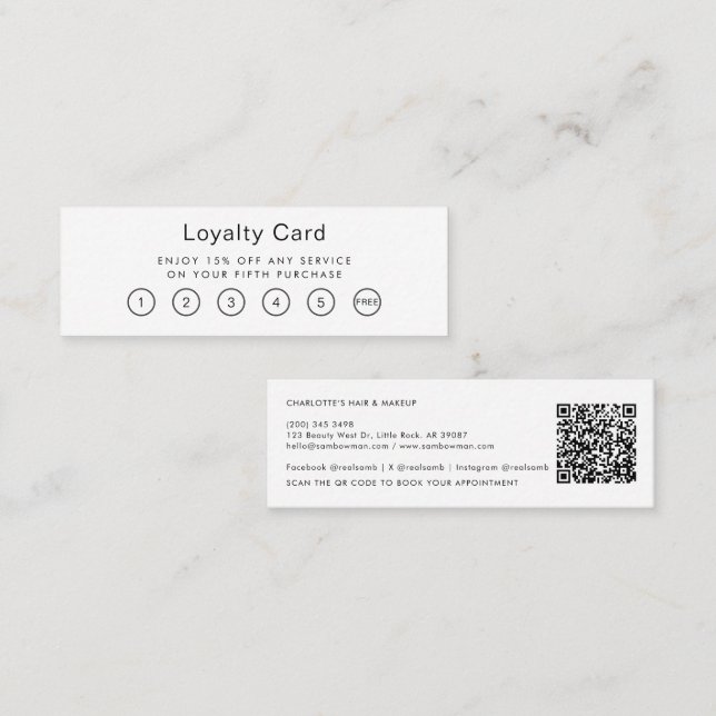 Modern Mini QR Code Beautician Salon Loyalty Card (Front/Back)