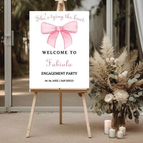 Modern Miniamlist Pink Bow Engagement Welcome Sign