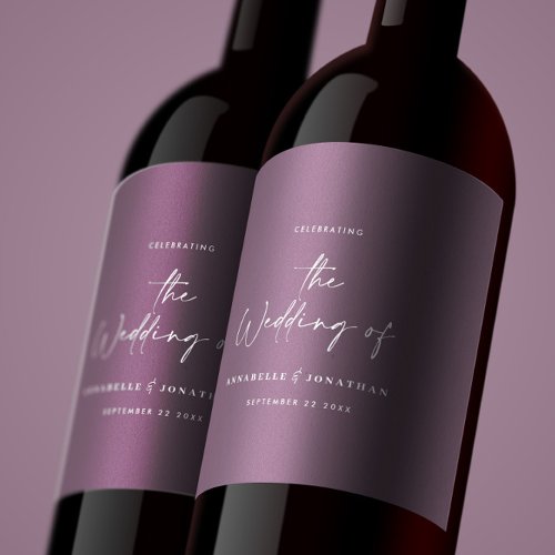 Modern minima script purple typography wedding wine label