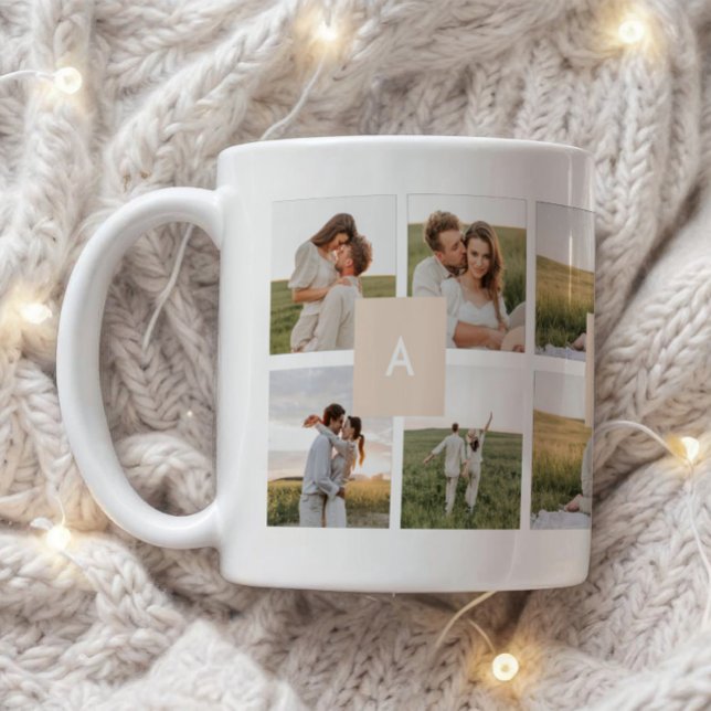 Modern Minimal 10-Photo Collage Couple Initials Coffee Mug (Creator Uploaded)