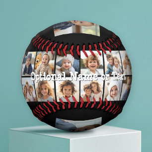 Modern Minimal 14 Photo Collage Black - White Text Baseball